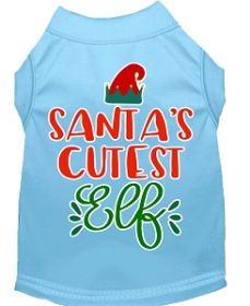 Santa's Cutest Elf Screen Print Dog Shirt Baby Blue XS