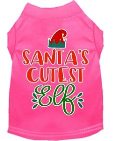 Santa's Cutest Elf Screen Print Dog Shirt Bright Pink XS