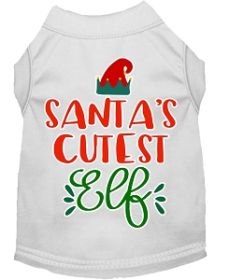 Santa's Cutest Elf Screen Print Dog Shirt White XS