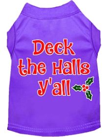 Deck the Halls Y'all Screen Print Dog Shirt Purple XS