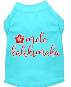 Mele Kalikimaka Screen Print Dog Shirt Aqua XS