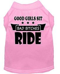 Bitches Ride Screen Print Dog Shirt Light Pink XS