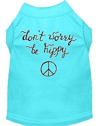 Be Hippy Screen Print Dog Shirt Aqua XS