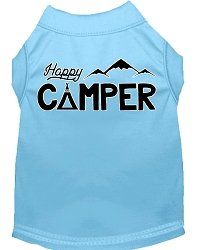 Happy Camper Screen Print Dog Shirt Baby Blue XS