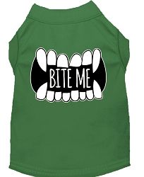 Bite Me Screen Print Dog Shirt Green XS