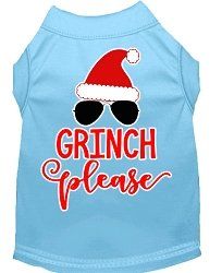 Grinch Please Screen Print Dog Shirt Baby Blue XS