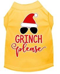 Grinch Please Screen Print Dog Shirt Yellow XS