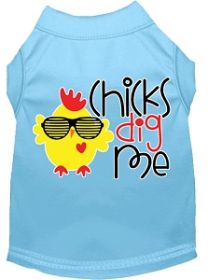 Chicks Dig Me Screen Print Dog Shirt Baby Blue XS