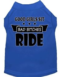 Bitches Ride Screen Print Dog Shirt Blue Sm