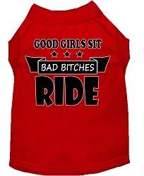 Bitches Ride Screen Print Dog Shirt Red Sm