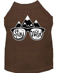 Stay Wild Screen Print Dog Shirt Brown Sm