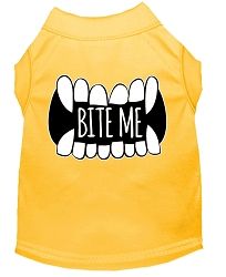 Bite Me Screen Print Dog Shirt Yellow Sm