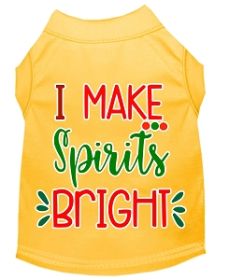 I Make Spirits Bright Screen Print Dog Shirt Yellow Sm