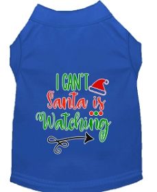 I Can't, Santa is Watching Screen Print Dog Shirt Blue Sm