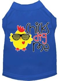 Chicks Dig Me Screen Print Dog Shirt Blue Sm