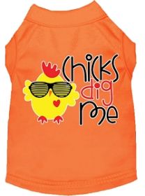 Chicks Dig Me Screen Print Dog Shirt Orange Sm