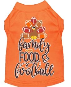 Family, Food, and Football Screen Print Dog Shirt Orange XXXL